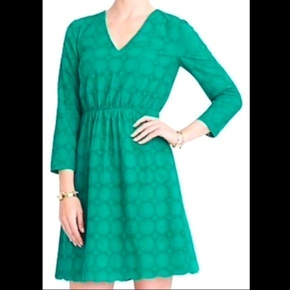 J. Crew eyelet circle 3/4 sleeve green dress